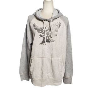 Vintage American Eagle Hoodie Mens Size Large Gray Big Eagle Print Y2k Pullover